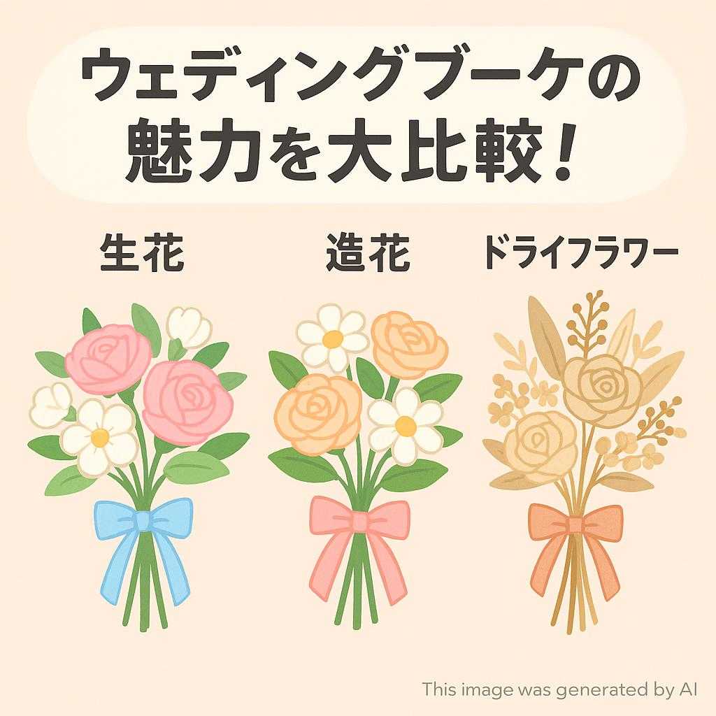 ウェディングブーケの魅力を大比較！生花・造花・ドライフラワー